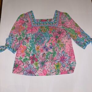 Lilly Pulitzer Women’s Size M Madge Top Colorful Paradise Blouse Bow Sleeves